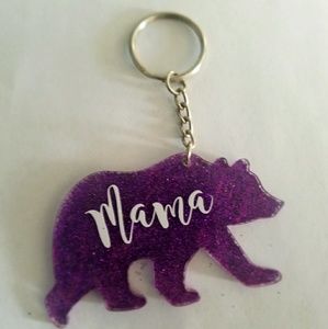 Mama Bear Purple  Glitter Keychain